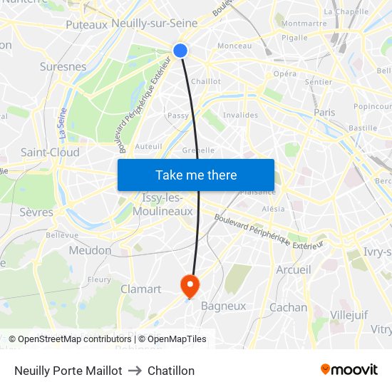 Neuilly Porte Maillot to Chatillon map