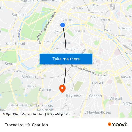 Trocadéro to Chatillon map