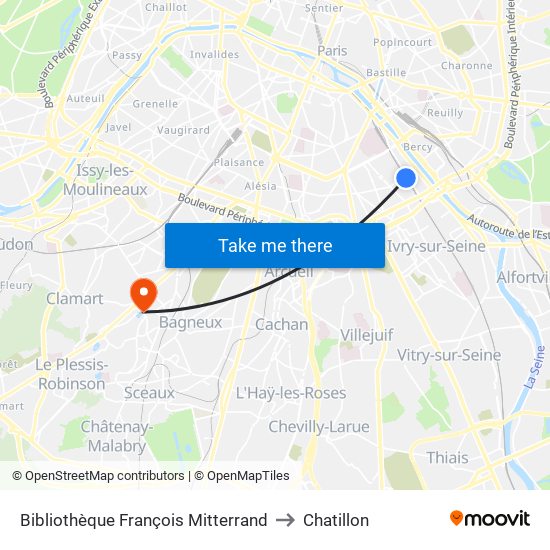 Bibliothèque François Mitterrand to Chatillon map