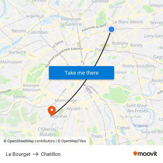 Le Bourget to Chatillon map