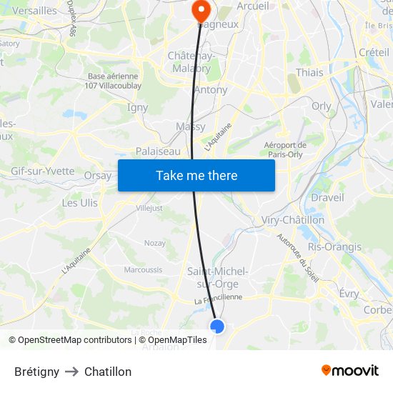 Brétigny to Chatillon map