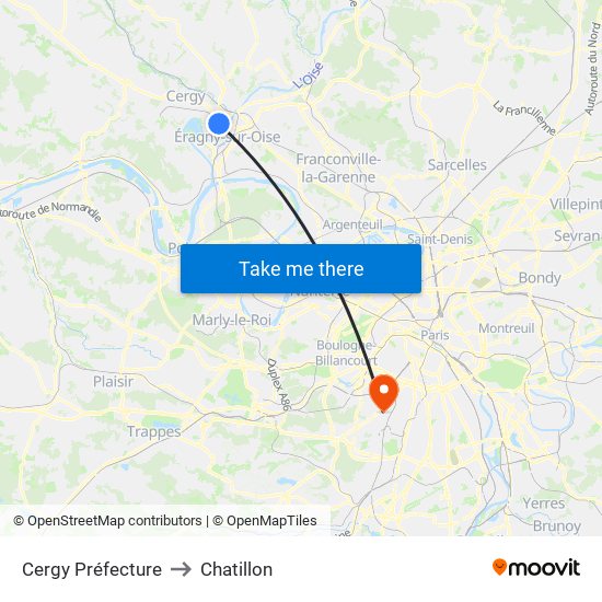 Cergy Préfecture to Chatillon map