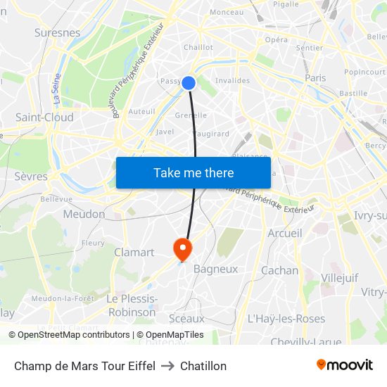Champ de Mars Tour Eiffel to Chatillon map