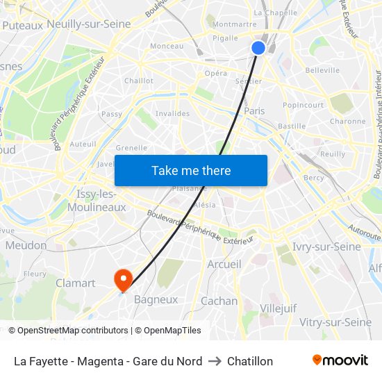 La Fayette - Magenta - Gare du Nord to Chatillon map
