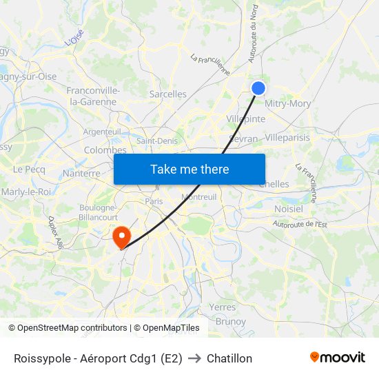 Roissypole - Aéroport Cdg1 (E2) to Chatillon map