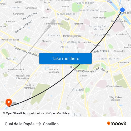 Quai de la Rapée to Chatillon map