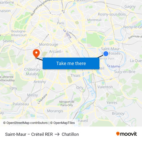 Saint-Maur – Créteil RER to Chatillon map