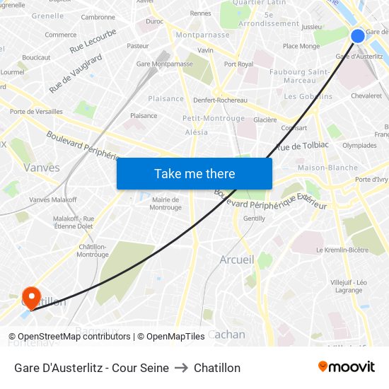 Gare D'Austerlitz - Cour Seine to Chatillon map