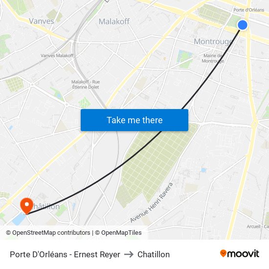Porte D'Orléans - Ernest Reyer to Chatillon map