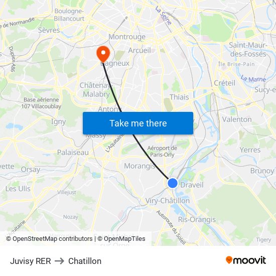 Juvisy RER to Chatillon map