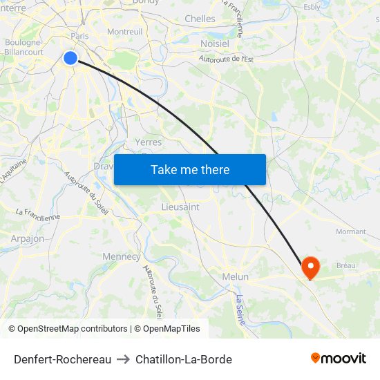 Denfert-Rochereau to Chatillon-La-Borde map