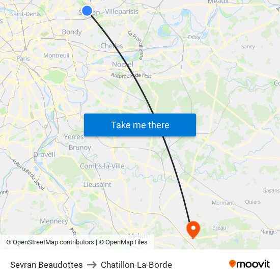 Sevran Beaudottes to Chatillon-La-Borde map