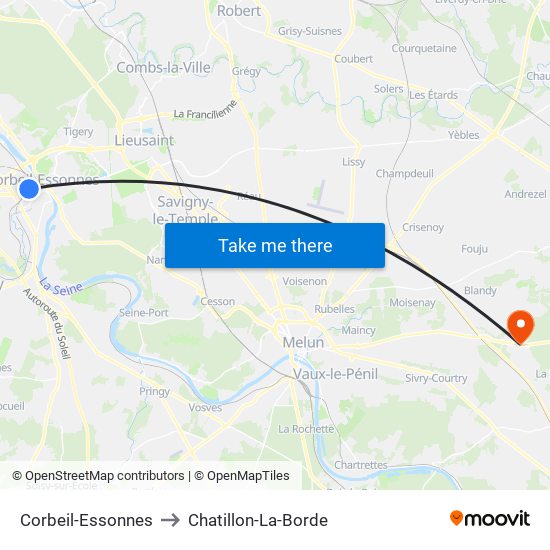 Corbeil-Essonnes to Chatillon-La-Borde map