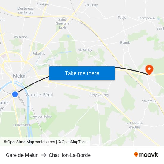 Gare de Melun to Chatillon-La-Borde map