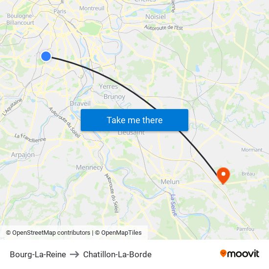 Bourg-La-Reine to Chatillon-La-Borde map