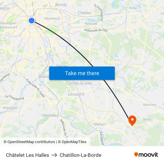 Châtelet Les Halles to Chatillon-La-Borde map