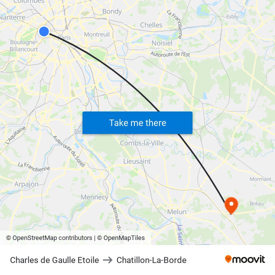 Charles de Gaulle Etoile to Chatillon-La-Borde map
