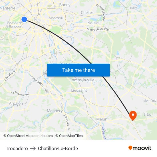 Trocadéro to Chatillon-La-Borde map