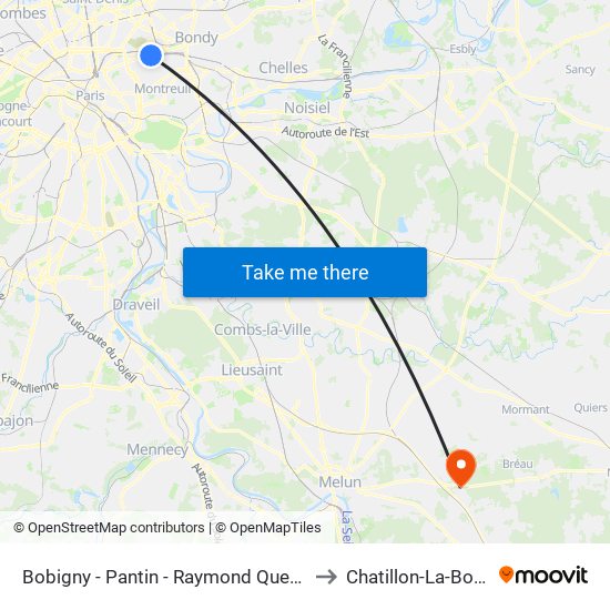 Bobigny - Pantin - Raymond Queneau to Chatillon-La-Borde map