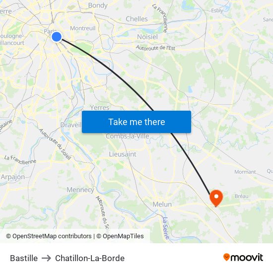 Bastille to Chatillon-La-Borde map