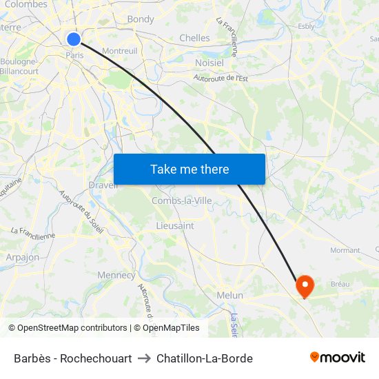 Barbès - Rochechouart to Chatillon-La-Borde map