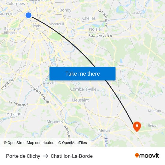 Porte de Clichy to Chatillon-La-Borde map