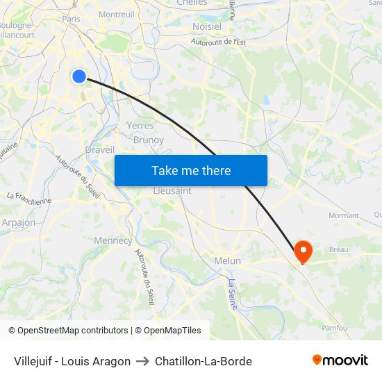 Villejuif - Louis Aragon to Chatillon-La-Borde map