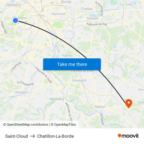 Saint-Cloud to Chatillon-La-Borde map