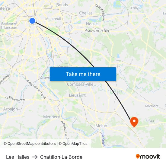 Les Halles to Chatillon-La-Borde map
