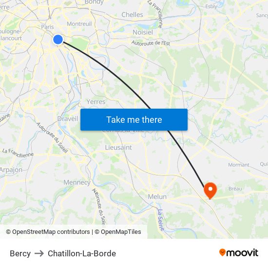 Bercy to Chatillon-La-Borde map