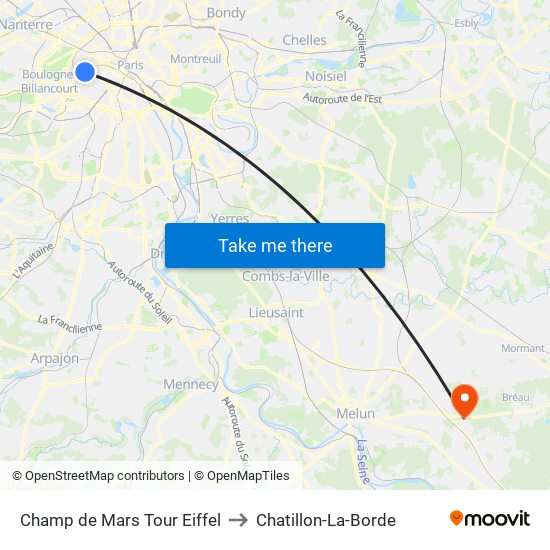 Champ de Mars Tour Eiffel to Chatillon-La-Borde map