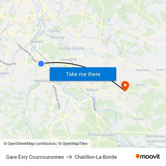 Gare Évry Courcouronnes to Chatillon-La-Borde map