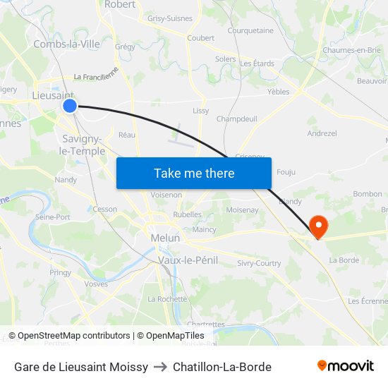 Gare de Lieusaint Moissy to Chatillon-La-Borde map