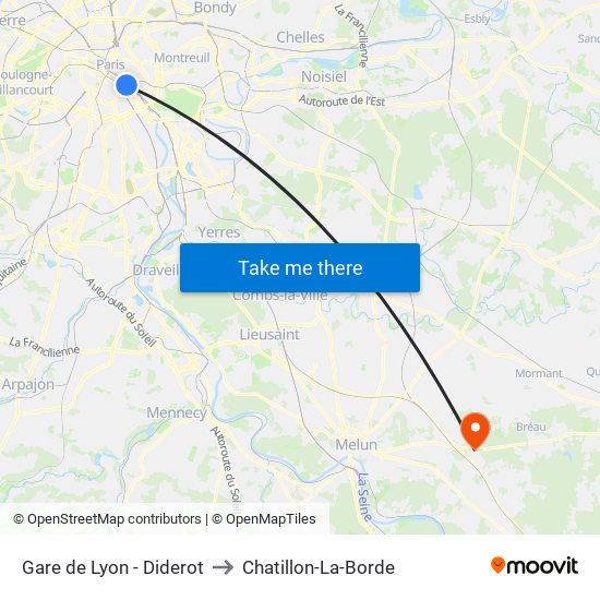 Gare de Lyon - Diderot to Chatillon-La-Borde map
