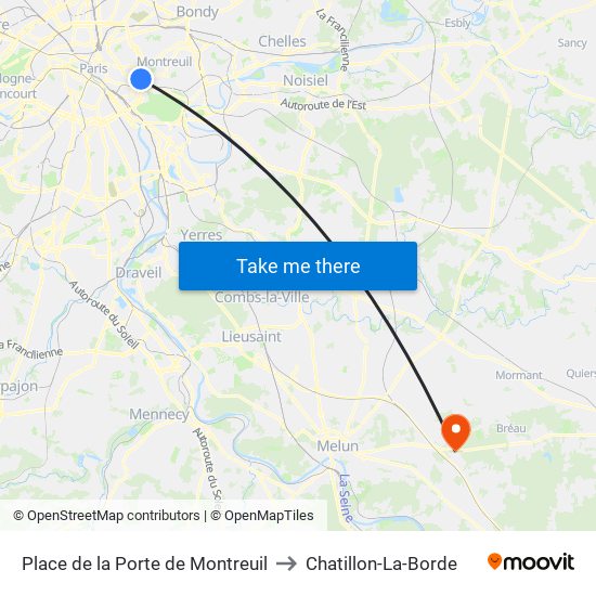 Place de la Porte de Montreuil to Chatillon-La-Borde map