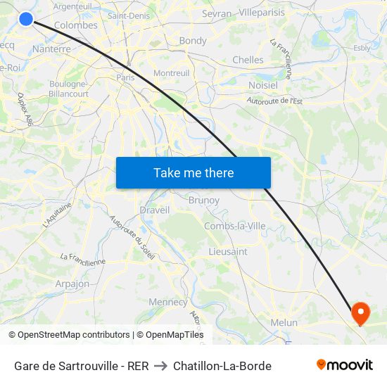 Gare de Sartrouville - RER to Chatillon-La-Borde map