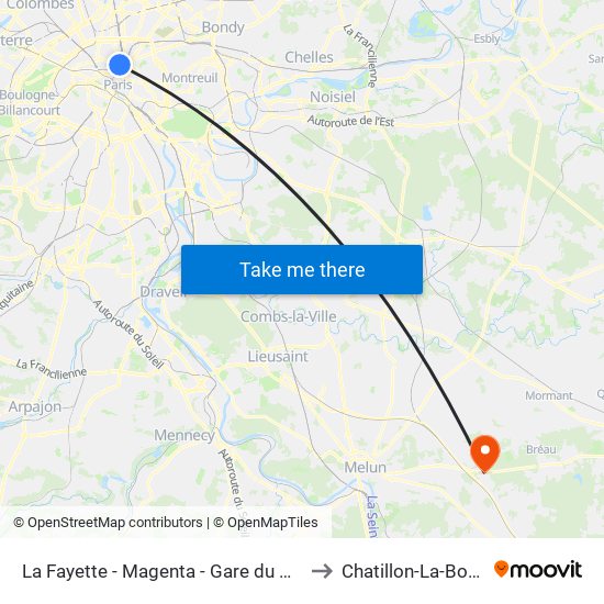 La Fayette - Magenta - Gare du Nord to Chatillon-La-Borde map