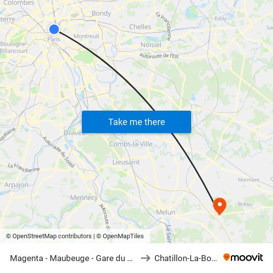 Magenta - Maubeuge - Gare du Nord to Chatillon-La-Borde map