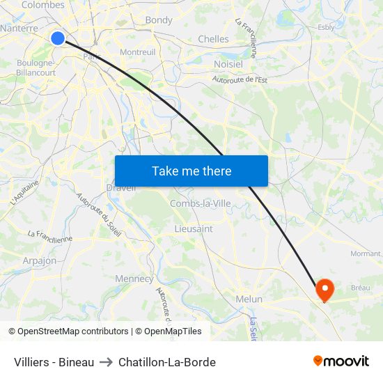 Villiers - Bineau to Chatillon-La-Borde map