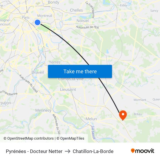 Pyrénées - Docteur Netter to Chatillon-La-Borde map