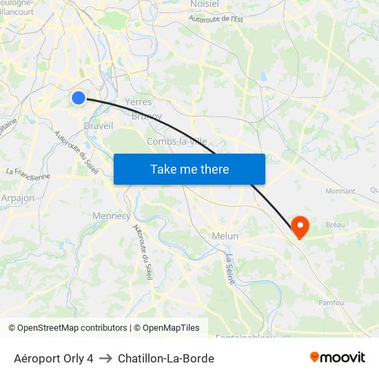 Aéroport Orly 4 to Chatillon-La-Borde map