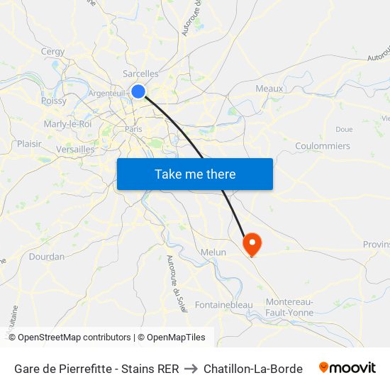 Gare de Pierrefitte - Stains RER to Chatillon-La-Borde map