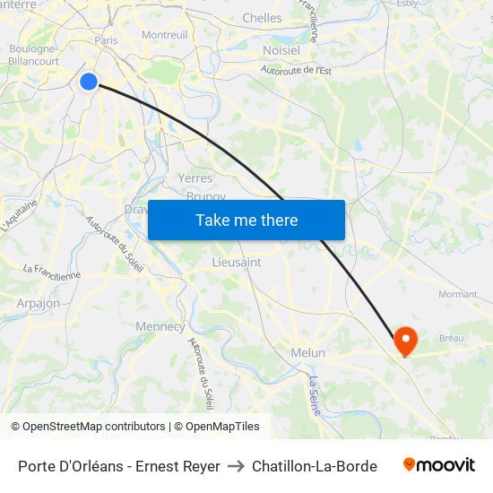 Porte D'Orléans - Ernest Reyer to Chatillon-La-Borde map