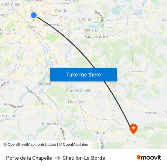 Porte de la Chapelle to Chatillon-La-Borde map