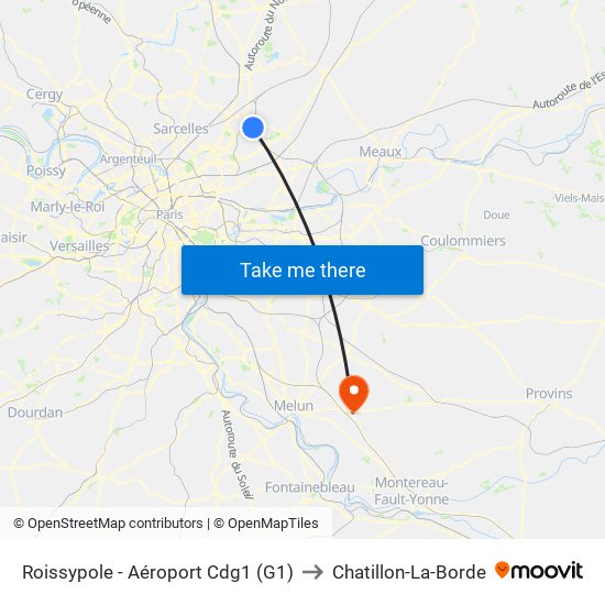 Roissypole - Aéroport Cdg1 (G1) to Chatillon-La-Borde map