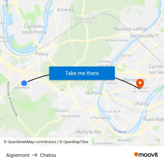Aigremont to Chatou map