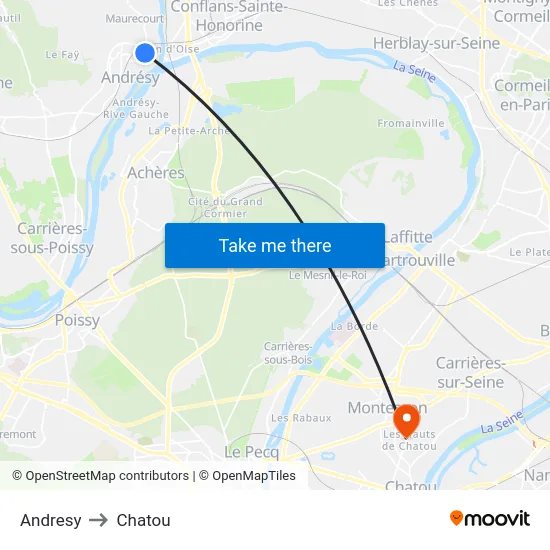 Andresy to Chatou map