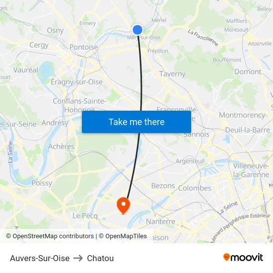 Auvers-Sur-Oise to Chatou map