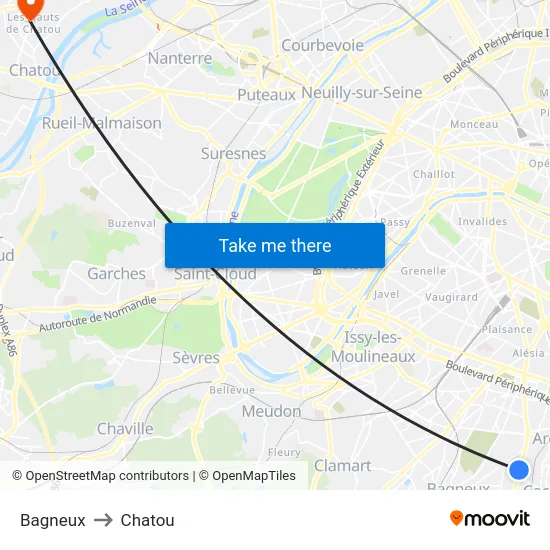 Bagneux to Chatou map
