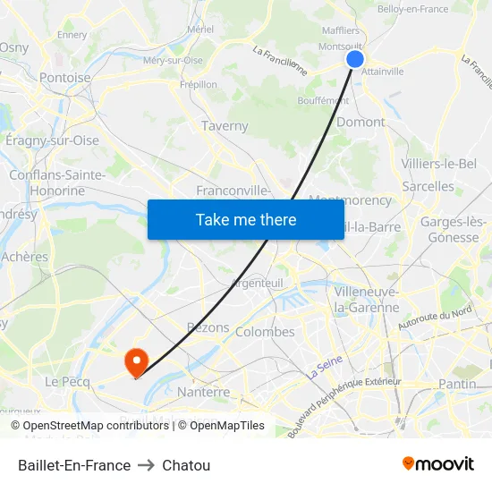 Baillet-En-France to Chatou map